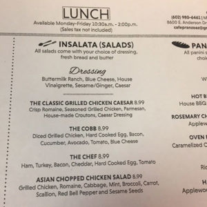 cafe pranzo menu